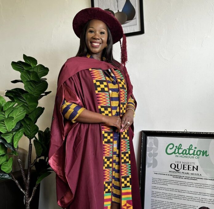 Eswatini Bank Managing Director Nozizwe Mulela posing with her honoury award that she recieved from the University for development studies UDS in Ghana.