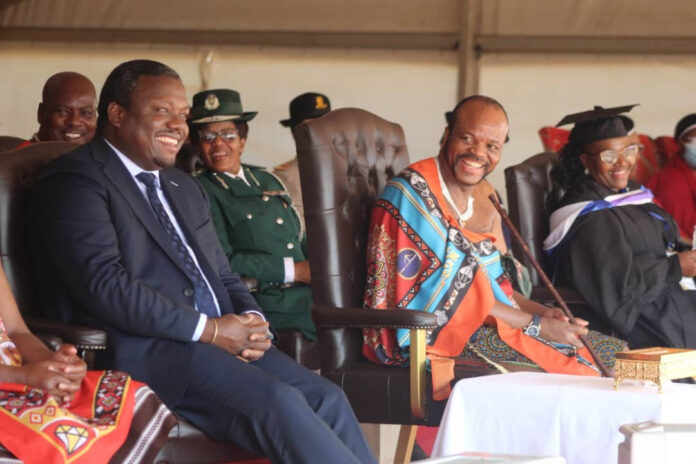 PIC1 His Majesty King Mswati III, with Minister of Public Works and Transport Chief Ndlaluhlaza Ndwandwe and Ngwane Teachers College Principal Celiwe Khumalo. (Pics: Mduduzi Mngomezulu)