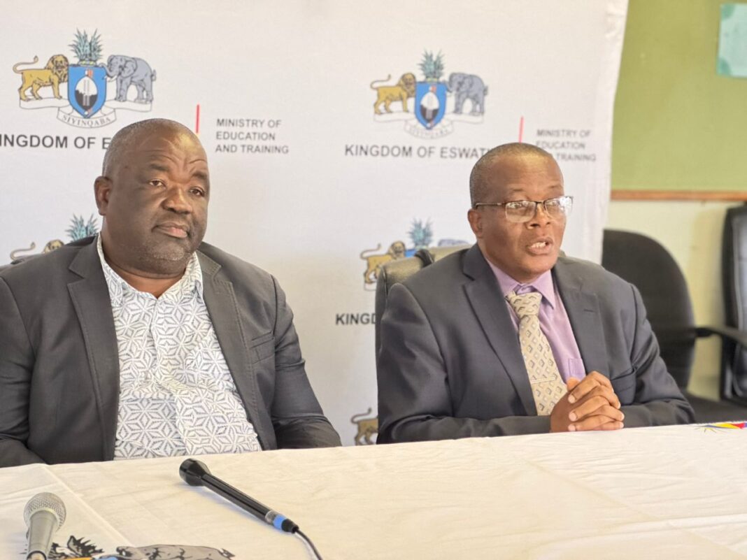 Minister of Education and Training Owen Nxumalo(l) during the press conference held at the ministry’s headquarters yesterday.