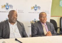 Minister condemns SNAT threats after Teachers’ Day Minister of Education and Training Owen Nxumalo(l) during the press conference held at the ministry’s headquarters yesterday.