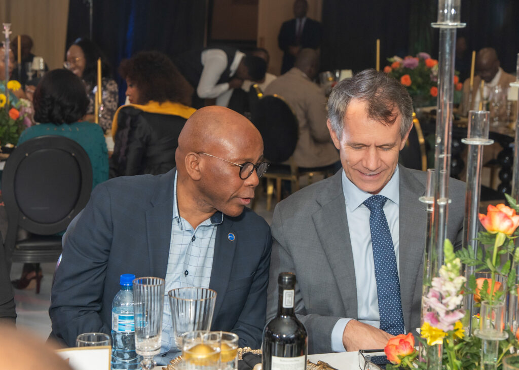 Minister of Finance Neal Rijkenberg with Eskom Board Chairperson Dr Mteto Nyati.