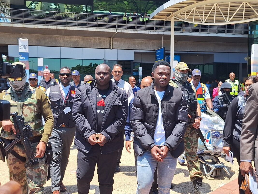 The two Ndimande brothers arrested in connection with the murders of Kiernan “AKA” Forbes and celebrity chef Tebello “Tibz” Motsoane have arrived back in South Africa.