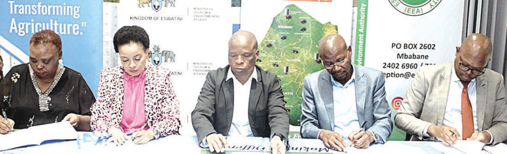 Sithole flanked by Ministry of Tinkhundla PS Nonhlanhla Dlamini, Ministry of Tourism and Environmental Affairs acting PS Hlobsile Dlamini, NMC CEO Mavela Vilane and EEA Acting CEO Thabiso Nzuza during the signing of memorandums of understanding.