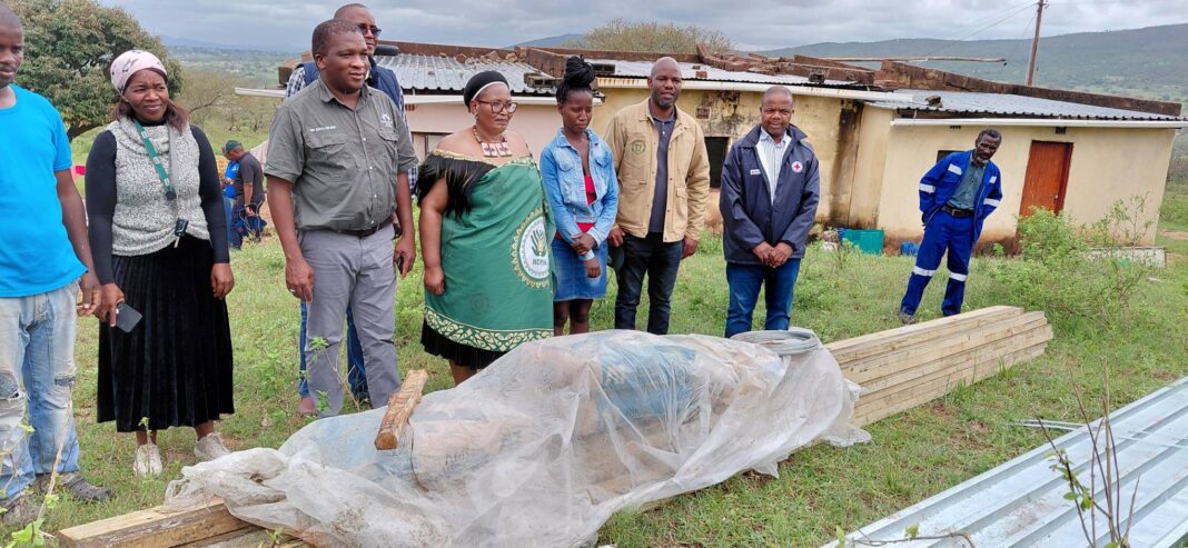 DPM Thuli Dladla addressing storm victims some of whom received aid from government and its partners.