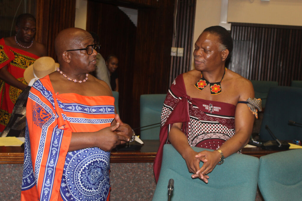 MP Marwick Khumalo in conversation with Minister of Natural Resources and Energy Prince Lonkhokhela.