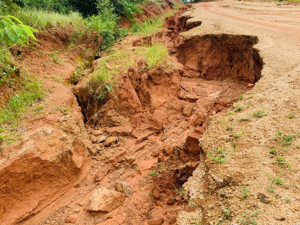 One of the damaged roads in Maphalaleni