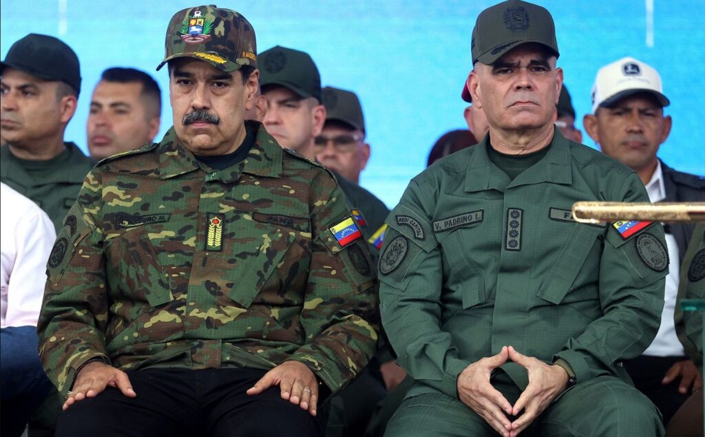 Venezuelan President Nicolas Maduro (left) and Venezuelan Minister of Defence Vladimir Padrino Lopez during an event in Caracas, Venezuela on 25 November 2025. (Photo: EPA / MIGUEL GUTIERREZ)