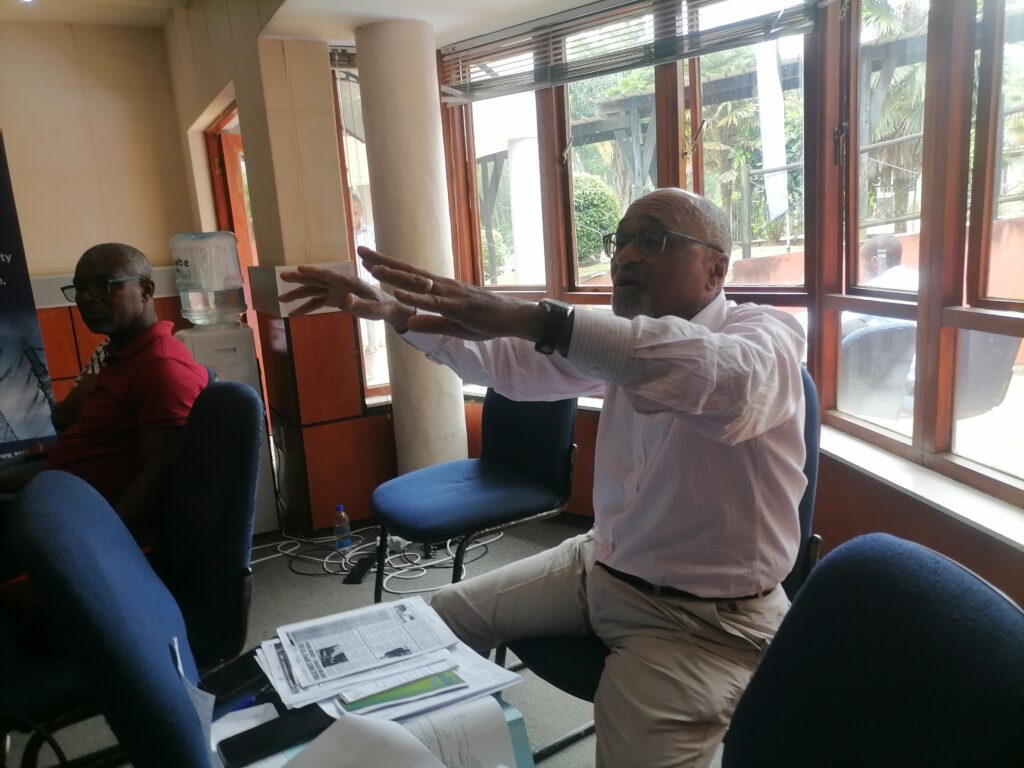 Businessman Walter Bennett gestures as he makes his submissions during the ESERA public hearing on the proposed tariff hike by the EEC