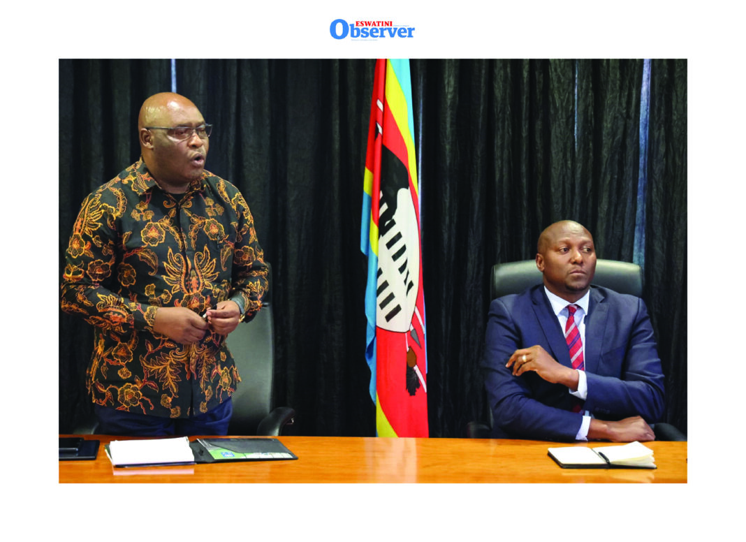 Government Spokesperson Alpheous Nxumalo with Prime Minister Russell Mmiso Dlamini. [Courtesy pic]