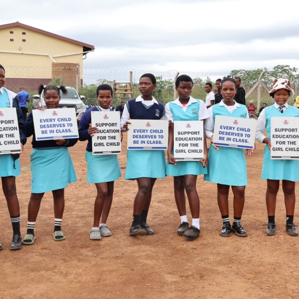 Young girls from high schools under the constituency displaying pamphlets.These advocated for support for education of the girl child and also that every girl child deserves to be in class.