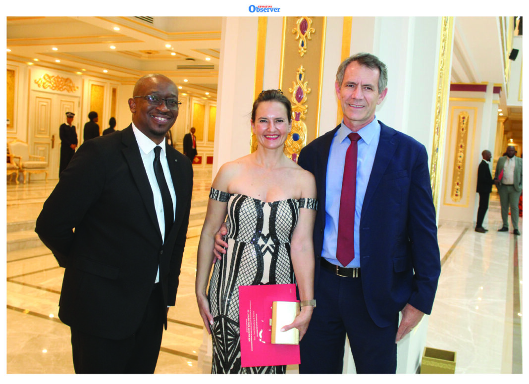 King’s Office Director of Legal Affairs Ntsika Fakudze with Minister of Finance Neal Rijkeberg and his wife Barbara.