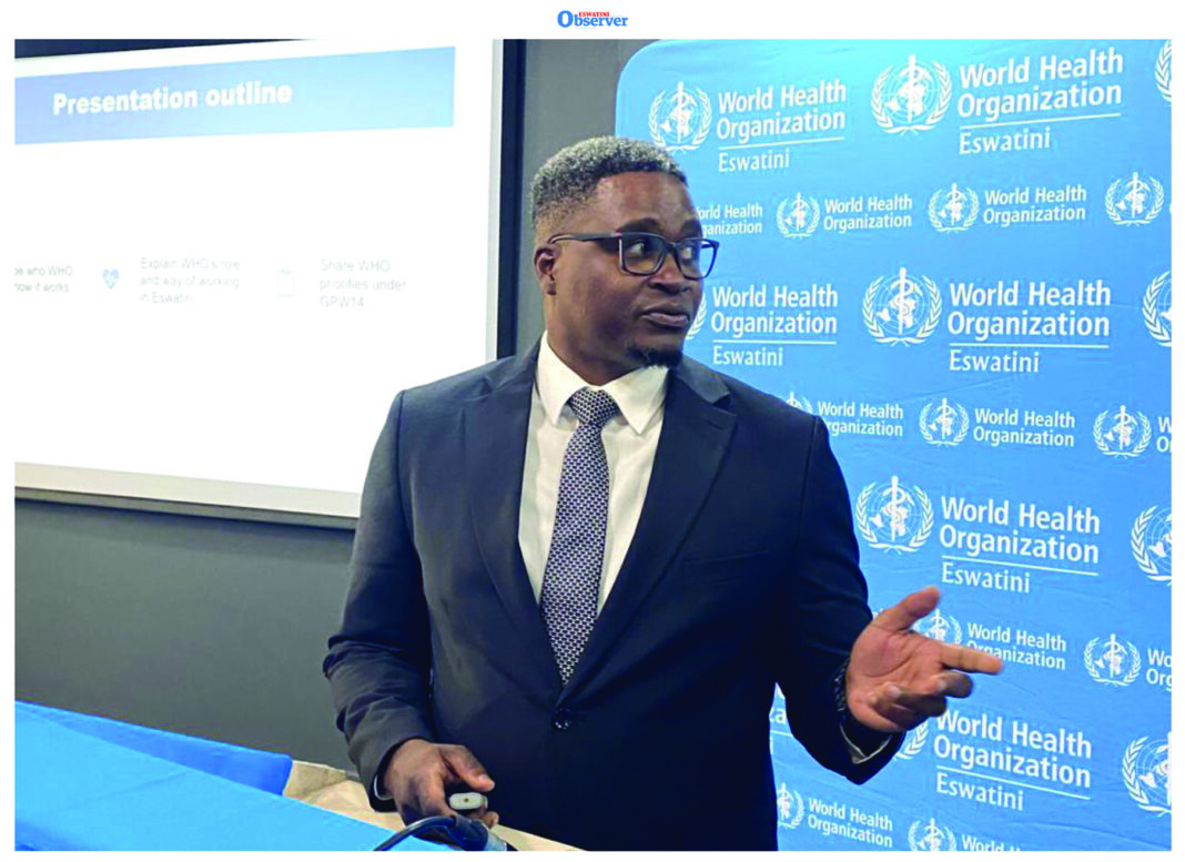 Dr Shepherd Machekera presenting on the WHO mandate, functions and achievements.